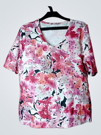 Damen Pink Blumen V-Ausschnitt Top
