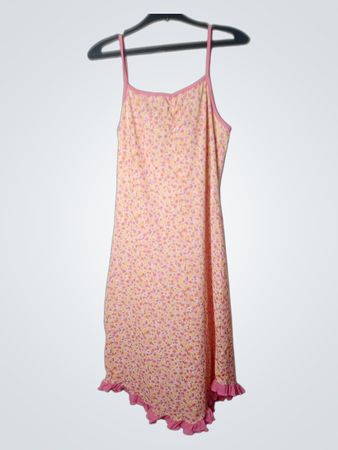 Rosa floral bedrucktes Slipkleid mit rosa Besatz und Rüschen
