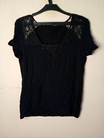 Etam Black Lace Short Sleeve Top