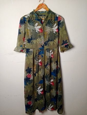Trend by Captain Tortoise Damen Grünes Blumen Kleid