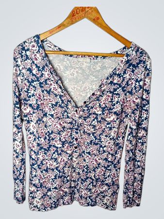 Cheer Floral Print Langarm V-Ausschnitt Oberteil