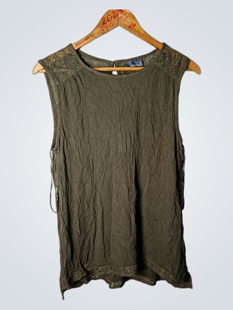 Yessica Damen Olivgrünes Spitzen-Detail Ärmelloses Top