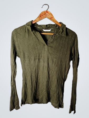 CAMAIEU Damen Grünes Texturiertes Langarmshirt