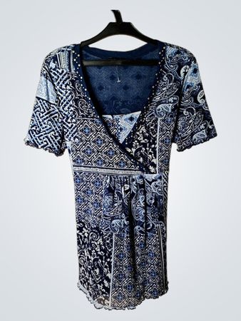 TAIFUN Damen Blau Gemustertes Wickelkleid mit Bindegürtel