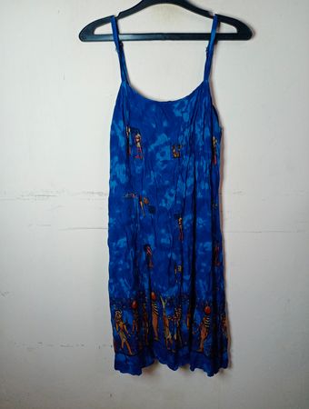 EXO-TIC Creation Blue Egyptian Print Midi-Kleid