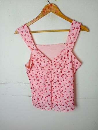 Romwe Pink Cherry Print Cami Top
