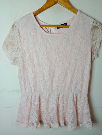 Janina Pink Lace Peplum Top