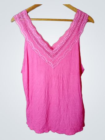 everme Pink Spitze Besatz V-Ausschnitt Tank Top XXL