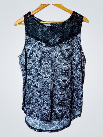 Colours of the World Schwarzes und Weißes Gemustertes Spitze Besatz Tank Top