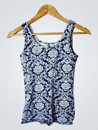 MYHOL'S Damen Blau-weiß gemustertes Tanktop Größe S