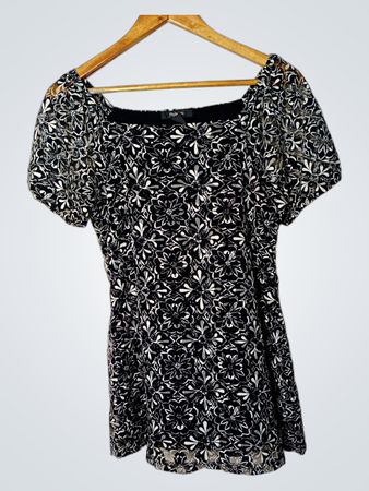 Style & Co Schwarzes und weißes Blumendruck-Top