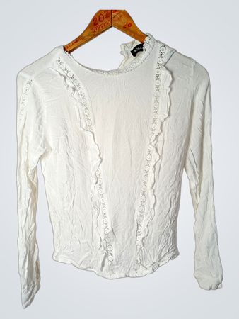 Kookai Weißes Spitzenbesatz Langarmtop