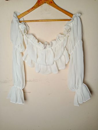 Golden Days Paris Off-the-Shoulder Ruffle Crop Top