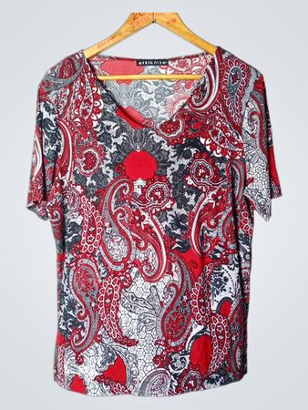 Citiknits Damen Rot Paisley Druck V-Ausschnitt T-Shirt