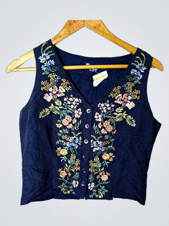 Monsoon Navy Blue Embroidered Sleeveless Vest