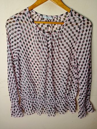 Ellos Pink und Schwarze Geometrische Druck Sheer Bluse