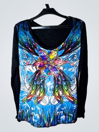 Schwarzes Langarmshirt mit buntem Grafikdruck
