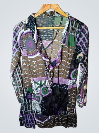 Patchwork Print Langarm-Tunika