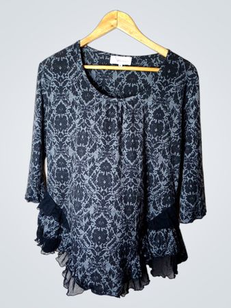 Affinités Armand Thierry Schwarzes und Graues Damastdruck Rüschensaum Top
