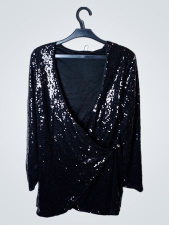 Schwarzes Pailletten-Wickelkleid