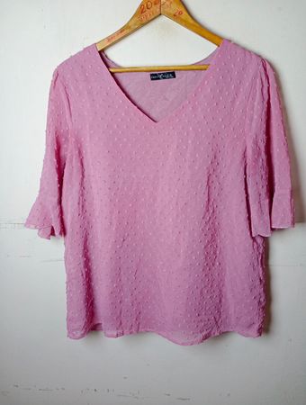 EMERY ROSE Pink Swiss Dot Ruffle Sleeve Bluse