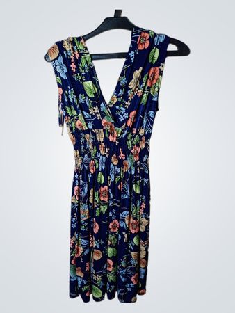 Navyblaue ärmellose Kleid mit Blumendruck