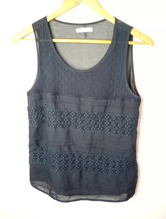 Relish Schwarzes Durchsichtiges Spitzenbesatz Tanktop