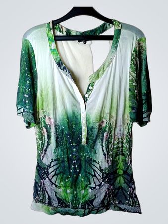 ETOILE DU MONDE Green Butterfly Print T-Shirt