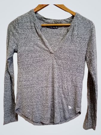 Abercrombie & Fitch Graues V-Ausschnitt Langarm-T-Shirt