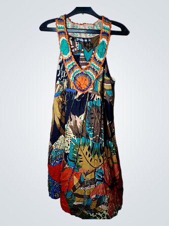 Desigual Damen Multicolor Patchwork Häkelhals Kleid