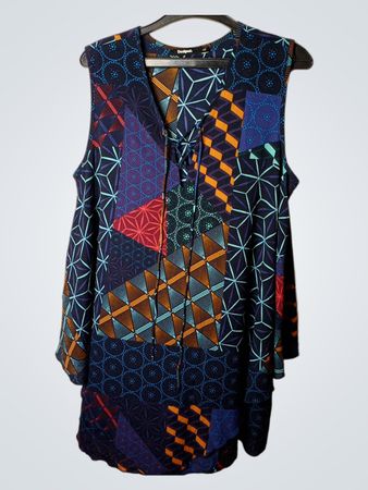 Desigual Patchwork Ärmellose V-Ausschnitt Tunika