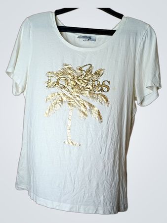 MORGAN de TOI Weißes T-Shirt mit Gold-Palmbaum und "LOVERS" Grafik