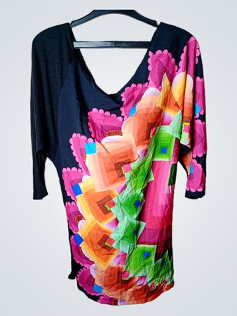 Schwarzes Graphic Print Dolman Sleeve Top