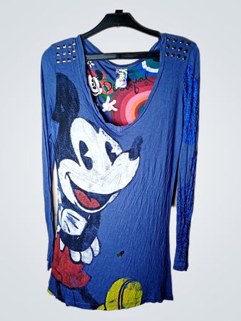 Disney x Desigual Mickey Mouse Langarm Blau T-Shirt