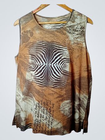 Ärmelloses Top mit Zebra-Print und Schriftmuster