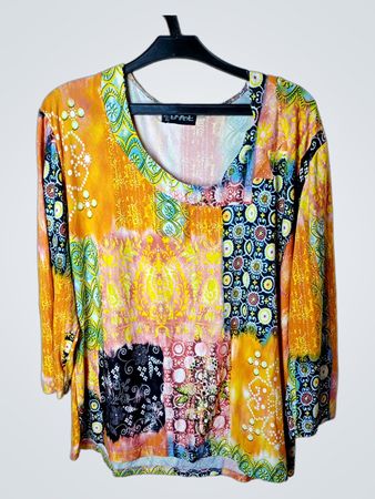 DUSSA Frauen Patchwork Druck Langarmtop