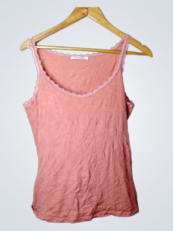 CAMAIEU Pink Lace Trim Tank Top
