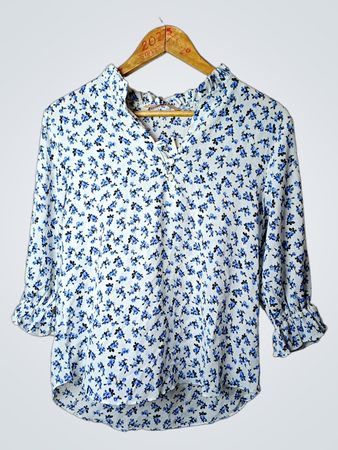 Envogue Damen Bluse mit blauem Blumenmuster