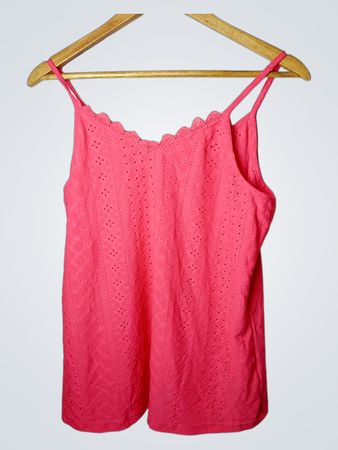 Rosa Spaghetti-Top mit Spitzenbesatz