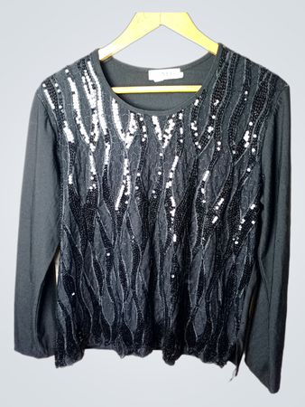 NLI FASHION Schwarzes Pailletten verziertes Langarmoberteil