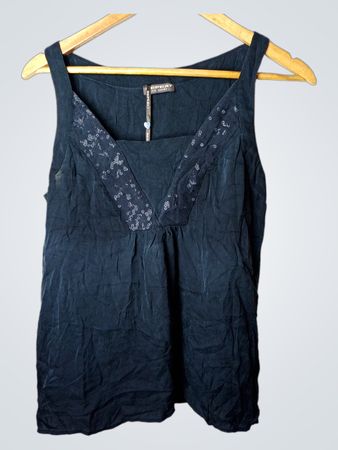 REPEAT THE SHIRT Schwarzes Ärmelloses Top mit Pailletten