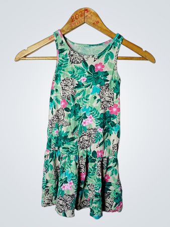 Mädchen ärmelloses Leoparden-Blumenmuster-Kleid