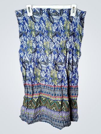 Atmosphere Blue Leaf Print Smocked Maxi-Kleid