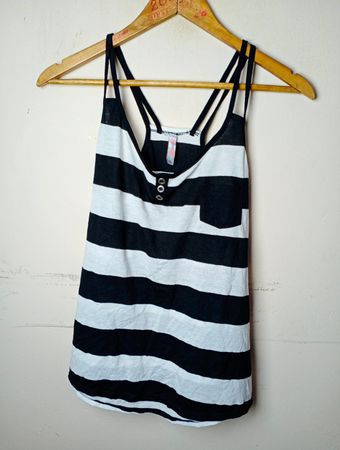PB Sister Schwarz-Weiße Gestreifte Tanktop mit Tasche