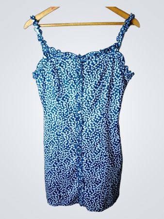 Blaues Blumenmuster-Minikleid