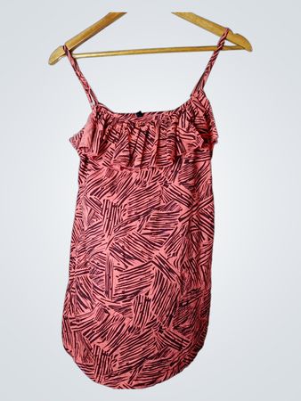 Rüschencami-Kleid mit pinkem und lila abstraktem Druck