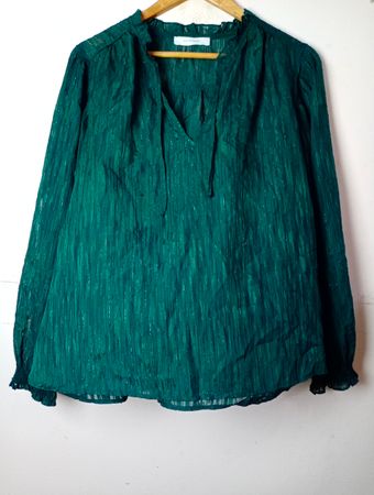 Promod Green Sheer Long-Sleeve Bluse