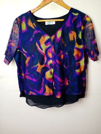 YA JZ Wu Abstract Print Mesh Top