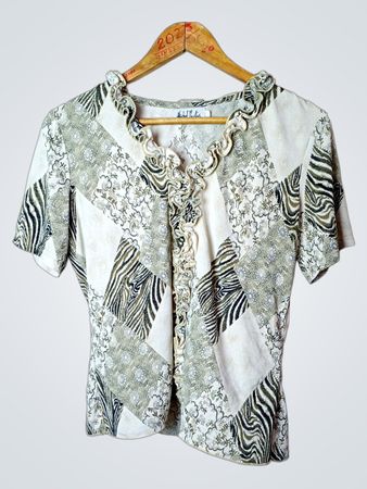 Michel Bustos Rüschendes Patchwork-Druck-Bluse