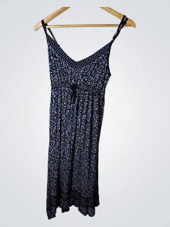 Schwarz bedrucktes Midi-Kleid mit Spaghettiträgern